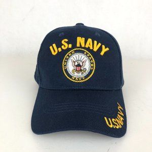 U.S. Navy Embroidered Emblem Unisex One Size Blue Yellow Hook & Loop Cap Hat